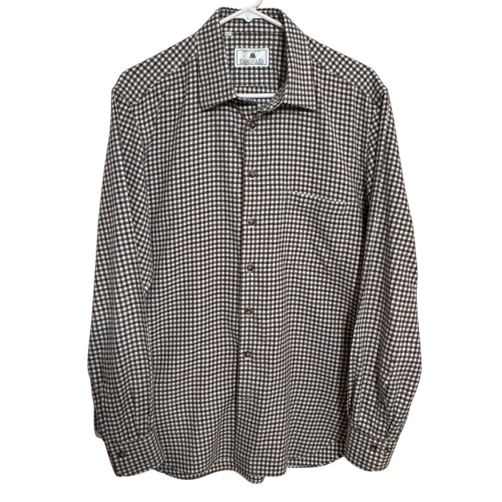 Carroll‎ & Co Button Down Shirt Mens Large Plaid Gingham Italy Cotton soft neat